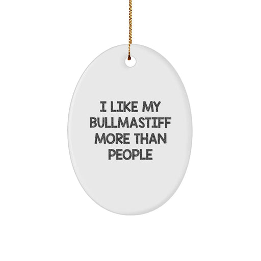 Funny Bullmastiff Dog Lovers Gifts from Friends and Family - I Like My Bullmastiff More Than People Oval Ornament for Christmas - Image 1