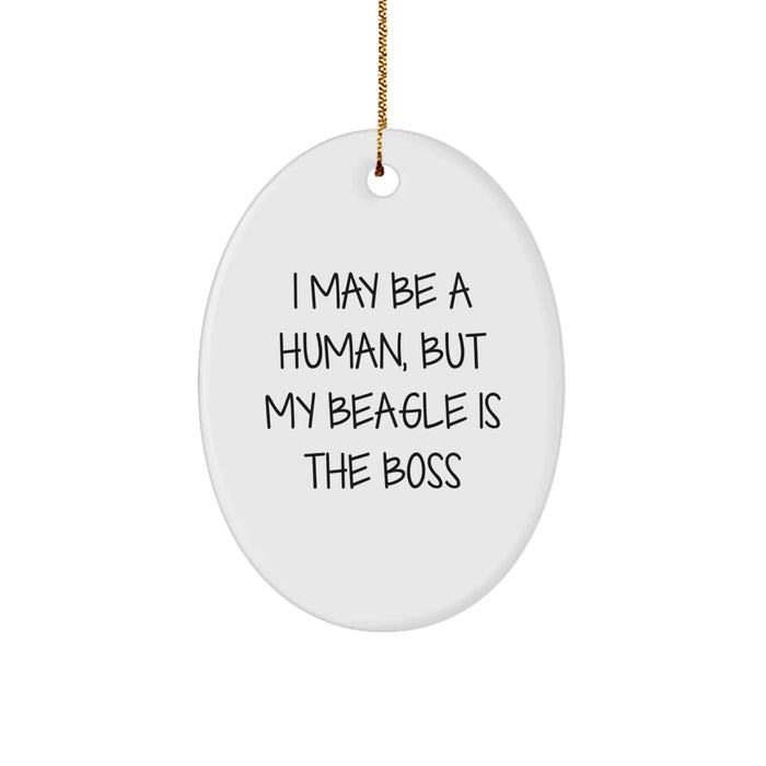 Funny Beagle Dog Oval Ornament Gifts from Family or Friends for Christmas - I May Be A Human, But My Beagle Is The Boss - Image 1