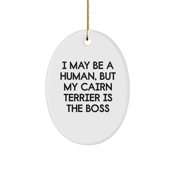 Funny Cairn Terrier Dog Oval Ornament Gifts for Cairn Terrier Dog Lover Friends and Family - I May Be A Human, But My Cairn Terrier Is The Boss Christmas Unique Gifts from Men and Women - Image 1