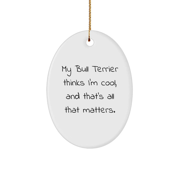 Bull Terrier Dog Lover Gifts from Family - Oval Ornament with Funny Quote - Unique Christmas Memorable Presents for Men, Women, Friends, or Coworkers - Image 1