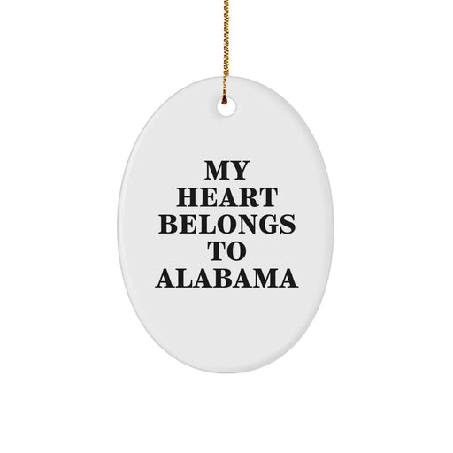 Funny Alabama Oval Ornament Gifts from Friends and Family for Christmas Unique Decorations - My 'Heart Belongs To Alabama' - Image 1