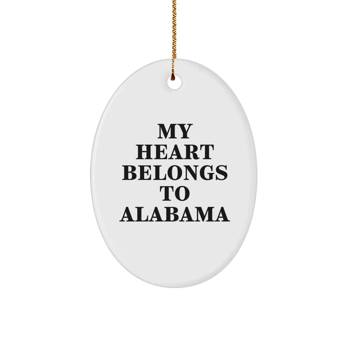Funny Alabama Oval Ornament Gifts from Friends and Family for Christmas Unique Decorations - My 'Heart Belongs To Alabama' - Image 1