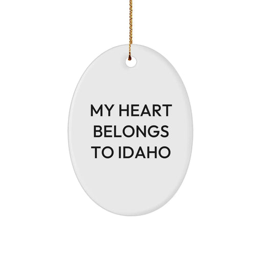 Funny Idaho Gifts for Fans of My Heart Belongs To Idaho - Oval Ornament, Christmas Unique Decorations from Idaho Lover - Image 1