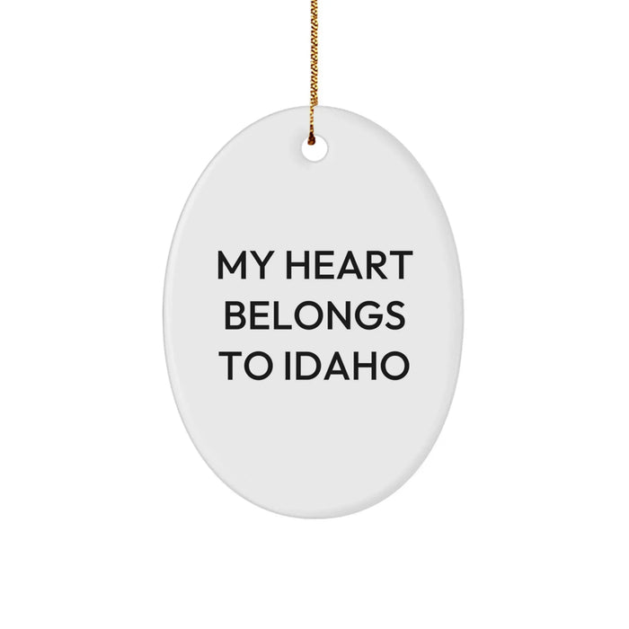 Funny Idaho Gifts for Fans of My Heart Belongs To Idaho - Oval Ornament, Christmas Unique Decorations from Idaho Lover - Image 1