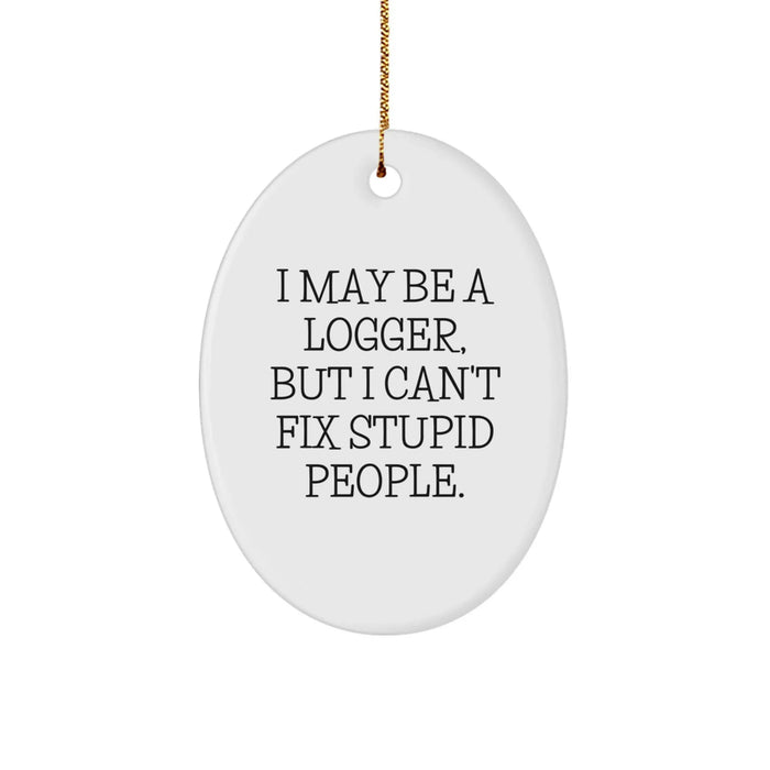 Funny Logger Oval Ornament Gifts from Men for Logger Friends Christmas Unique Decorations, Oval Ornament Logger Gifts, I May Be A Logger, But I Can't Fix Stupid People. - Image 1