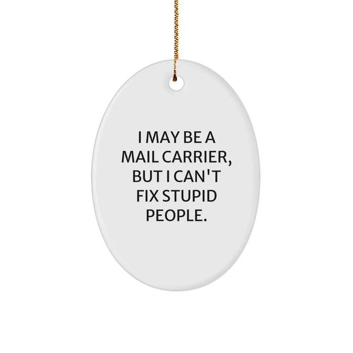 Funny Mail Carrier Gifts, I May Be a Mail Carrier, But I Can't Fix Stupid People. Oval Ornament for Men, Women, Friends, Coworkers, Family - Christmas Unique Gifts from Friends, Coworkers, Family - Image 1