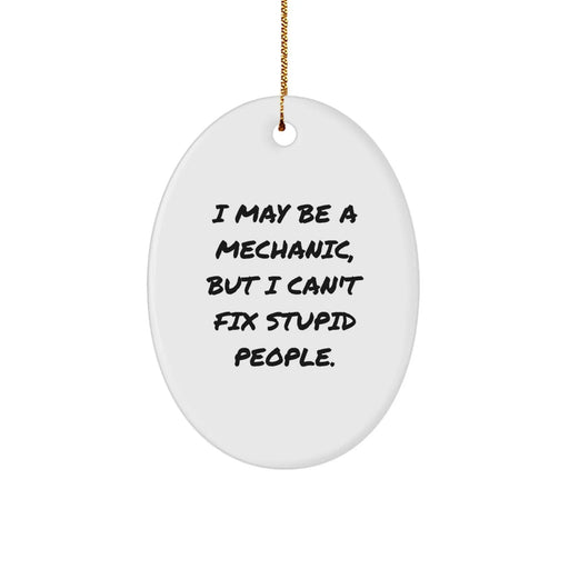 Funny Christmas Unique Gifts from Mechanic Friends for Mechanic, Oval Ornament 'I May Be A Mechanic, But I Can't Fix Stupid People.', Unique Mechanic Decor - Image 1