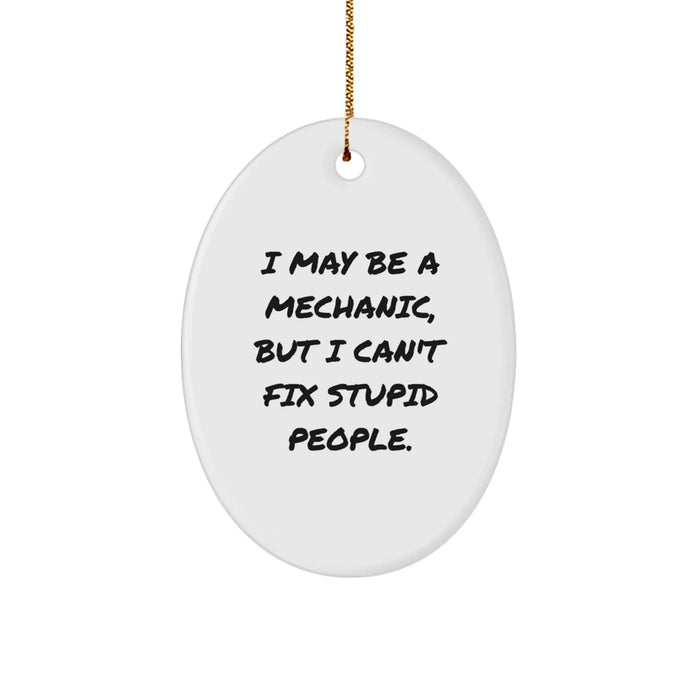Funny Christmas Unique Gifts from Mechanic Friends for Mechanic, Oval Ornament 'I May Be A Mechanic, But I Can't Fix Stupid People.', Unique Mechanic Decor - Image 1
