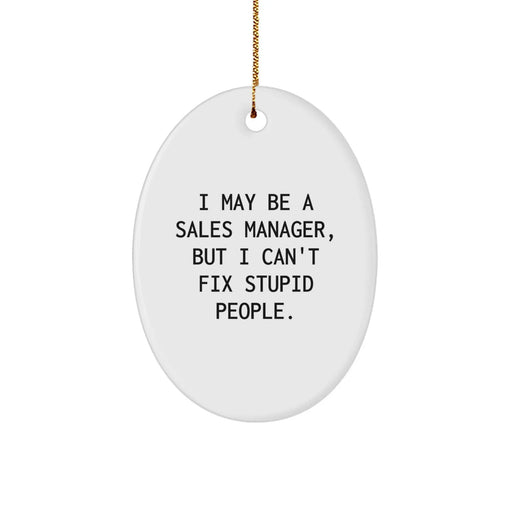 Funny Sales Manager Gifts from Friends for Christmas Unique Oval Ornament, I May Be a Sales Manager But I Cant Fix Stupid People. - Image 1