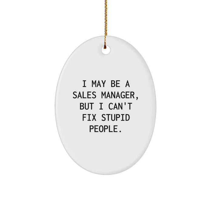 Funny Sales Manager Gifts from Friends for Christmas Unique Oval Ornament, I May Be a Sales Manager But I Cant Fix Stupid People. - Image 1