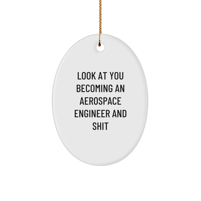 Funny Aerospace Engineer Gifts for Men, Christmas Unique Presents from Friends, Oval Ornament with Look At You Becoming An Aerospace Engineer And Shit Quote, Perfect for Aerospace Engineer - Image 1