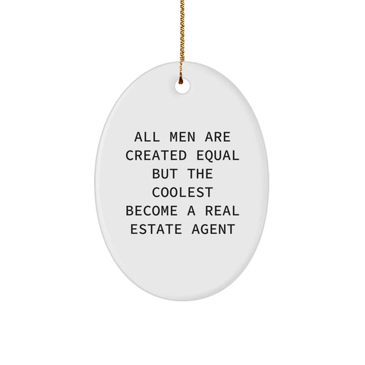 Funny Real Estate Agent Gifts for Men - Inspirational Oval Ornament with Gold Cord, Christmas Unique Gifts from Friends to Family - Image 1