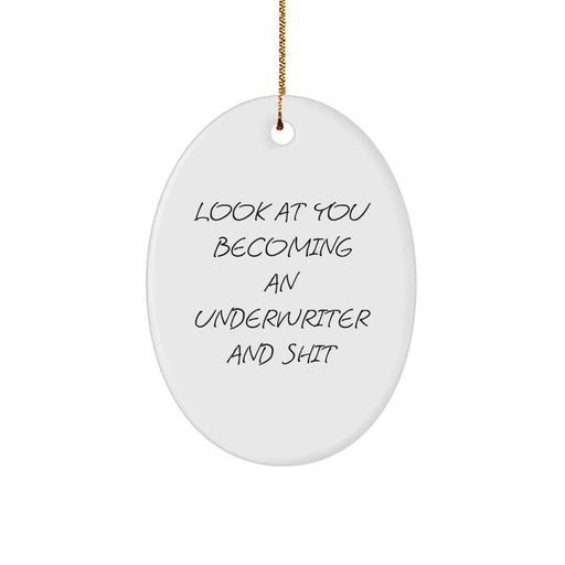 Funny Underwriter Gifts for Men, Oval Ornament Quote Look At You Becoming An Underwriter And, Christmas Unique Gifts from Family - Image 1