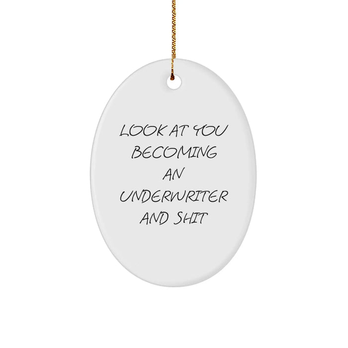 Funny Underwriter Gifts for Men, Oval Ornament Quote Look At You Becoming An Underwriter And, Christmas Unique Gifts from Family - Image 1