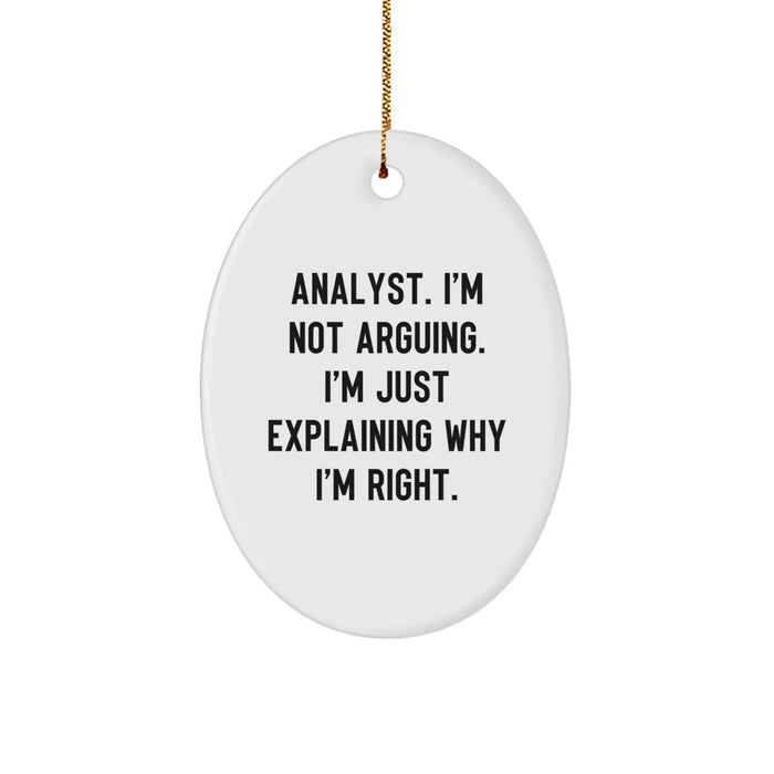 Funny Analyst Gifts from Friends for Christmas Unique Oval Ornament - Oval Shaped White Durable MDF - Image 1
