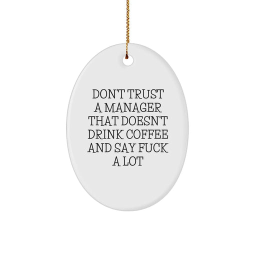 Funny Manager Gifts for Men, Oval Ornament with 'Don't Trust A Manager That Doesn't Drink Coffee And Say F--k A Lot' Quote, Christmas Unique Gifts from Friends - Image 1