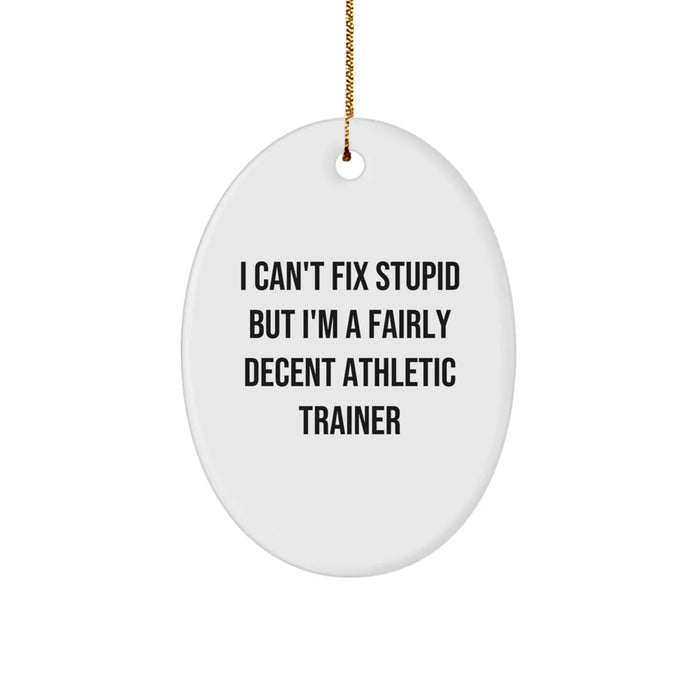 Funny Athletic Trainer Gifts from Friends for Men, I Can't Fix Stupid But I'm A Fairly Decent Athletic Trainer Oval Ornament Christmas Unique Presents - Image 1