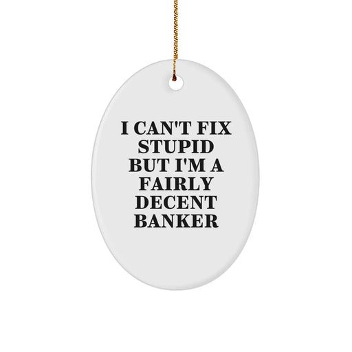 Funny Banker Gifts from Friends - Oval Ornament for Men or Women - I Can't Fix Stupid But I'm A Fairly Decent Banker Christmas Unique Decorations - Image 1