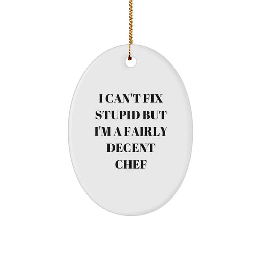Funny Chef Oval Ornament Gifts from Friends to Men for Christmas with I Can't Fix Stupid But I'm A Fairly Decent Chef Quote, Oval Ornament Gifts for Chef, Christmas Unique Gifts for Men - Image 1