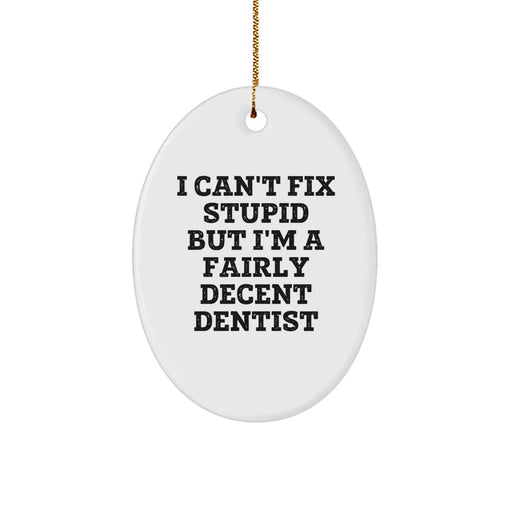 Funny Dentist Gifts from Men to Coworkers - Oval Ornament I Can't Fix Stupid But I'm A Fairly Decent Dentist Christmas Unique Gifts - Image 1