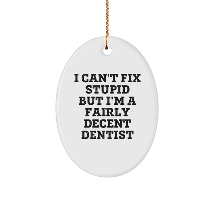 Funny Dentist Gifts from Men to Coworkers - Oval Ornament I Can't Fix Stupid But I'm A Fairly Decent Dentist Christmas Unique Gifts - Image 1