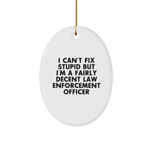 Funny Law Enforcement Officer Gifts from Men for Christmas Unique Ornaments, Oval Shaped I Can't Fix Stupid - Image 1