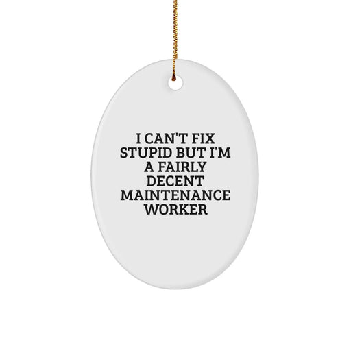 Funny Maintenance Worker Gifts from Friends for Men - I Can't Fix Stupid Oval Ornament, Christmas Unique Decorations, White, Durable MDF with High-Gloss Finish - Image 1