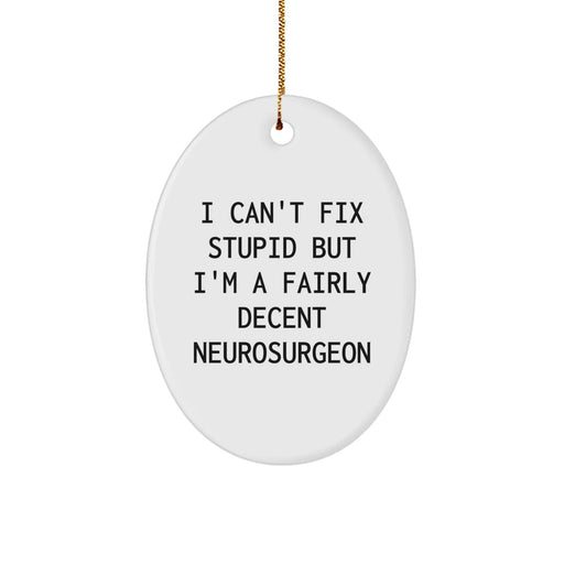 Funny Neurosurgeon Gifts for Men, Oval Ornament with I 'Can't Fix Stupid But I'm A Decent Neurosurgeon' Quote, Christmas Unique Gifts from Friends to Family - Image 1