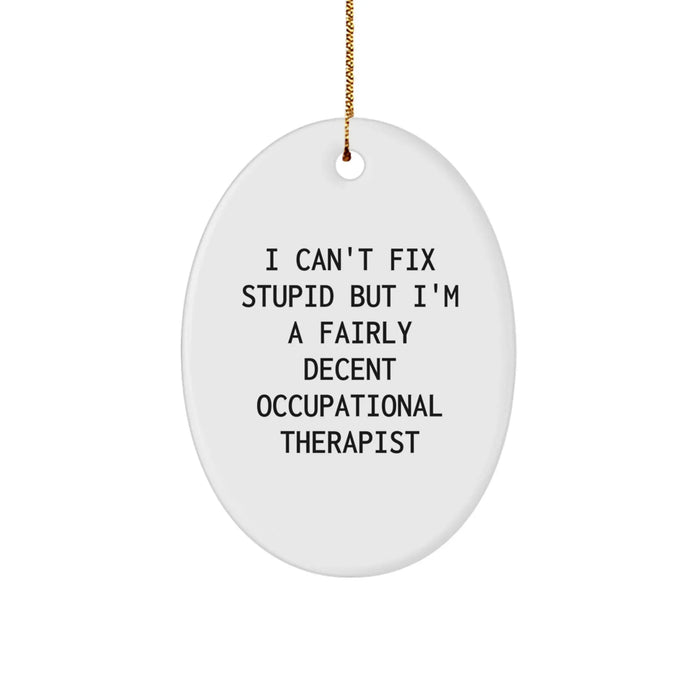 Funny Occupational Therapist Gifts, Oval Ornament for Christmas Unique Gifts from Friends or Family to Occupational Therapist, 'I'm A Fairly Decent' - Image 1