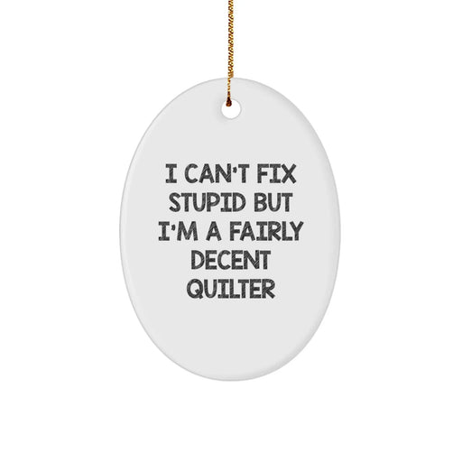Funny Quilter Gifts from Friends to Family - Oval Ornament I Can't Fix Stupid But I'm A Fairly Decent Quilter, Christmas Unique Gifts for Quilter Men Women - Image 1