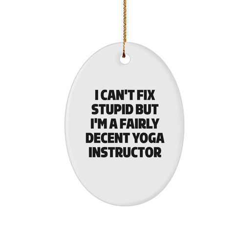 Funny Yoga Instructor Gifts for Men, Women, Friends, Coworkers, Family - Oval Ornament 'I Can't Fix Stupid But I'm A Fairly Decent Yoga Instructor' Christmas Unique Gift - Image 1