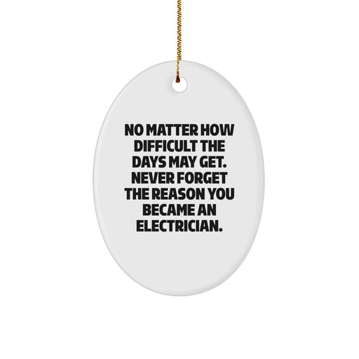 Funny Electrician Oval Ornament, Gifts from Family to Electrician Friends, No Matter How Difficult The Days May Get. Never Forget The Reason You Became An Electrician. Christmas Unique Gifts - Image 1