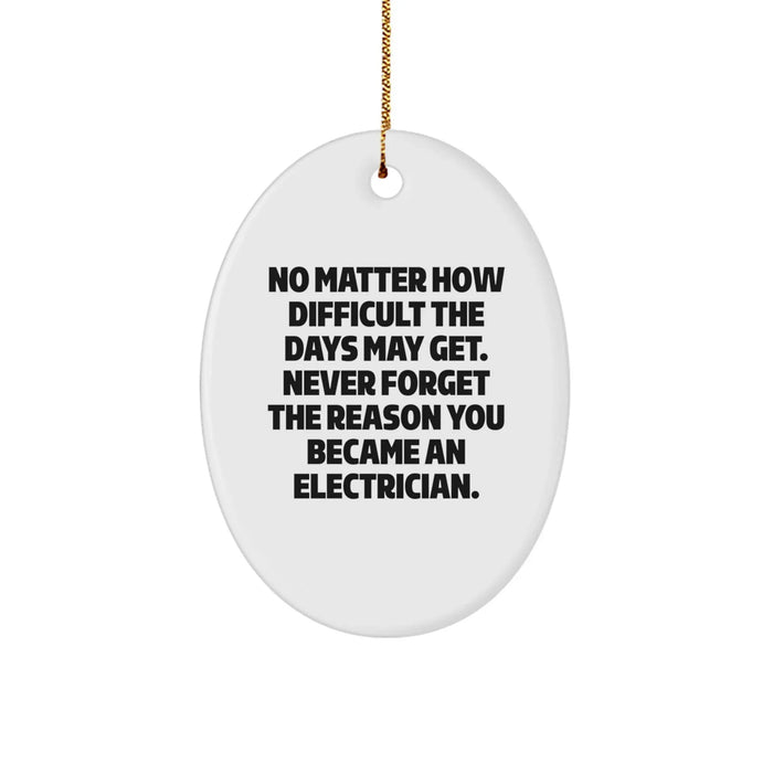 Funny Electrician Oval Ornament, Gifts from Family to Electrician Friends, No Matter How Difficult The Days May Get. Never Forget The Reason You Became An Electrician. Christmas Unique Gifts - Image 1