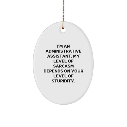 Funny Administrative Assistant Gifts from Friends - Oval Ornament with Sarcasm Quote, White, Christmas Unique Gifts for Men or Women - Image 1