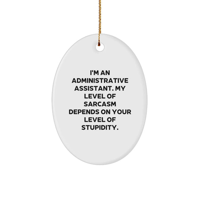 Funny Administrative Assistant Gifts from Friends - Oval Ornament with Sarcasm Quote, White, Christmas Unique Gifts for Men or Women - Image 1