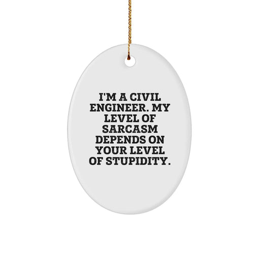 Funny Civil Engineer Gifts from Friends, Oval Ornament for Civil Engineer Men Women, I'm A Civil Engineer, My Level Of Sarcasm Depends On Your Level Of Stupidity Christmas Unique - Image 1