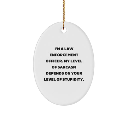 Funny Law Enforcement Officer Gifts, Oval Ornament for Men, Christmas Unique Gifts from Friends to Family, Humorous Quote: 'My Level Of Sarcasm Depends On Your Level Of Stupidity.' - Image 1