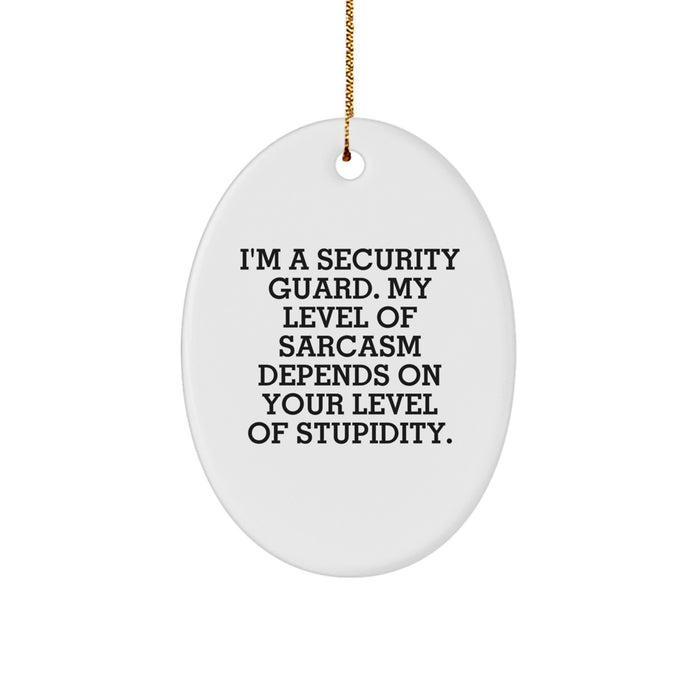 Funny Security Guard Gifts for Him from Men, Oval Ornament with Sarcastic Quote, Christmas Unique Gifts for Security Guard Friends - Image 1