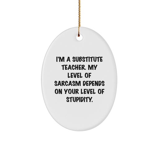 Funny Substitute Teacher Gifts for Her Oval Ornament, 'I'm A Substitute Teacher. My Level Of Sarcasm Depends On Your Level Of Stupidity.', Christmas Unique Gifts from Friends and Family - Image 1