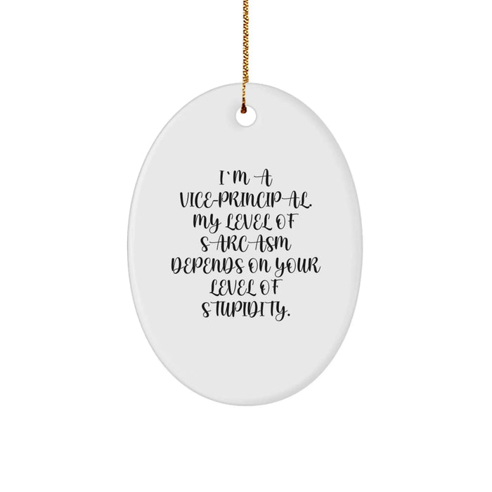 Funny Vice-principal Gifts from Men, Vice-principal Christmas Unique Ornaments, Oval Shape, I'm A Vice-principal, My Level Of Sarcasm Depends On Your Level Of Stupidity. - Image 1