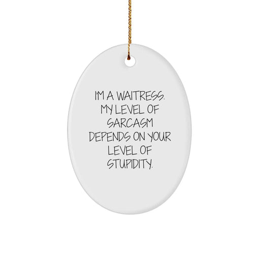 Funny Waitress Gifts for Women - Oval Ornament with Sassy Quote from Friends, Family, or Coworkers - Christmas Unique Decorations - Image 1