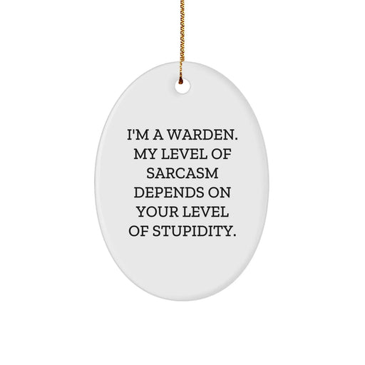 Funny Warden Gifts from Friends for Christmas, Unique Oval Ornament with Sarcasm Humor, Warden Quote Decor - Image 1