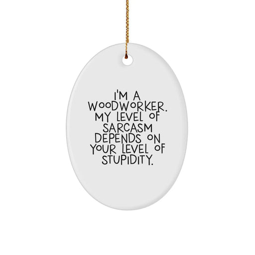 Funny Woodworker Gifts from Loved Ones - Christmas Unique Gifts for Woodworkers - Oval Ornament with Sarcastic Quote - Image 1