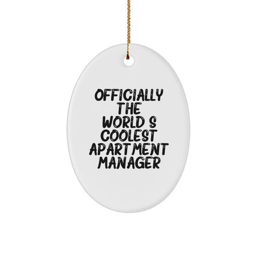 Funny Apartment Manager Gifts from Friends - Officially The World's Coolest Apartment Manager Oval Ornament, White - Christmas Unique Gifts - Image 1