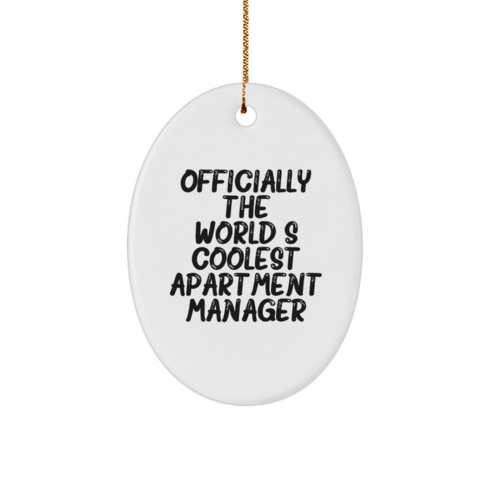 Funny Apartment Manager Gifts from Friends - Officially The World's Coolest Apartment Manager Oval Ornament, White - Christmas Unique Gifts - Image 1