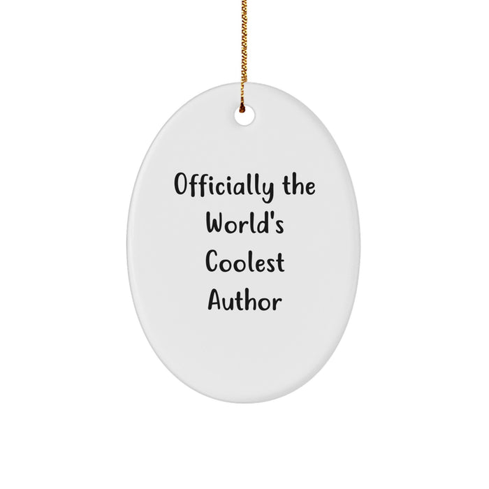 Funny Author Gifts from Friends for Men Oval Ornament, 'Officially The World's Coolest Author', Christmas Unique Gifts - Image 1