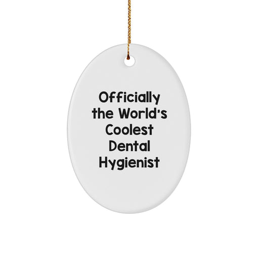 Dental Hygienist Christmas Unique Gifts - Officially The World's Coolest 'Fun' Dental Hygienist Ornament, Oval Shaped, White Color, Christmas Unique Gifts for Dental Hygienist Friends from Family - Image 1
