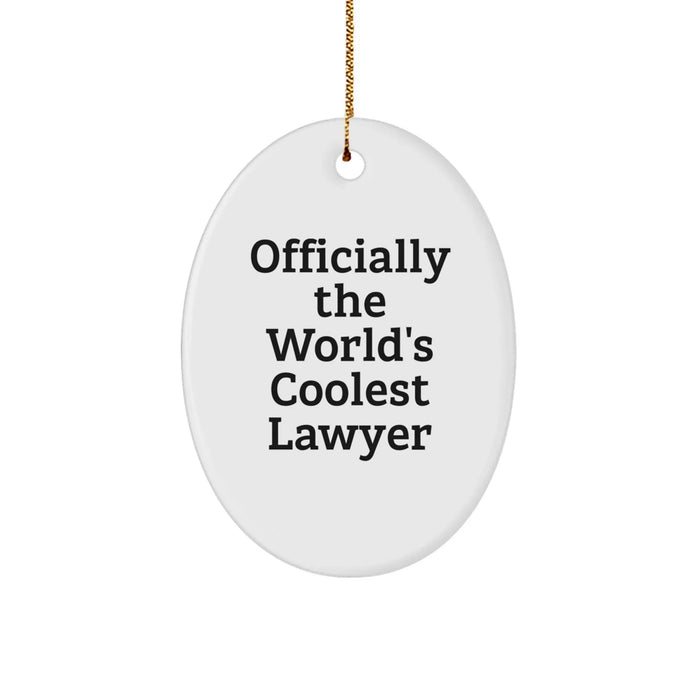 Funny Lawyer Gifts for Men Christmas Unique Presents from Friends, Officially The World's Coolest Lawyer Oval Ornament - Image 1