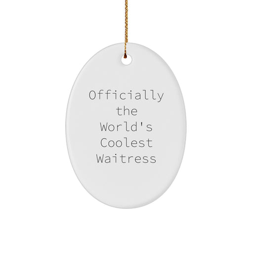 Funny Waitress Gifts for Coworkers, Oval Ornament, Officially The World's Coolest Waitress Quote, Christmas Unique Gifts from Men - Image 1