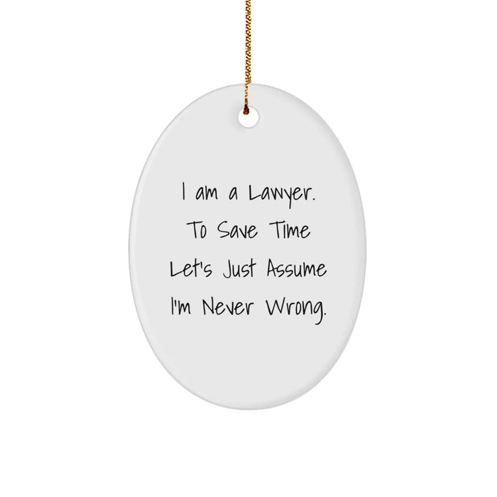 Funny Lawyer Gifts from Friends, Oval Ornament for Lawyers, I'm Never Wrong Christmas Unique Gifts - Image 1